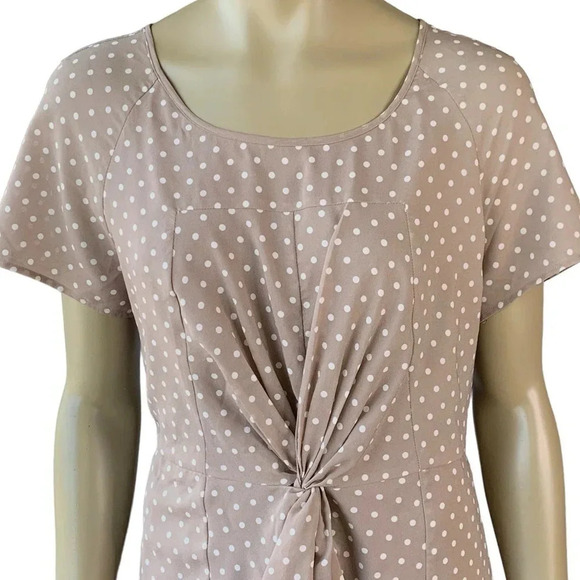J. Crew Short Sleeve Polka Dot Knot Waist Chiffon Sheath Dress Size 14 Brown Tan - Picture 6 of 16